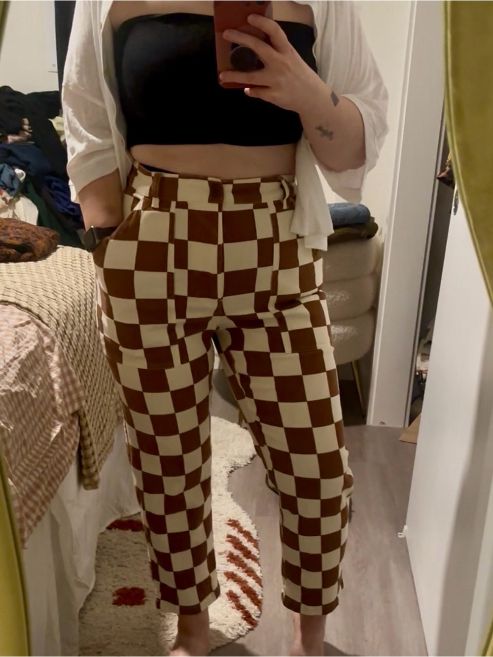 P&Co Service Fatigue Checkerboard Pants - Women’s Brown/Cream - UK 12 / US 8